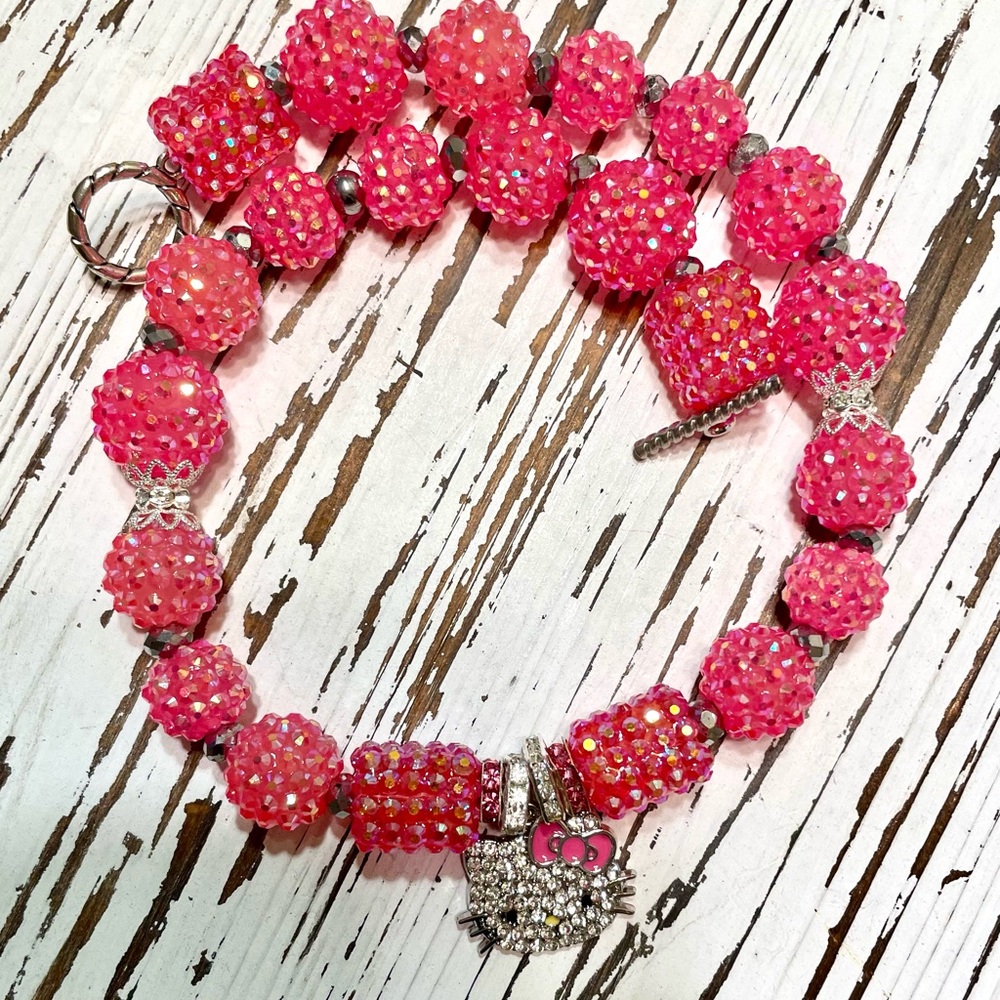 Hello Kitty Pink Beaded Dog Necklace